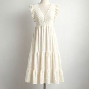 Bella Ella Maxi Dress Ivory Cream Ruffle S Coquette Preppy Dainty Fairy Twee